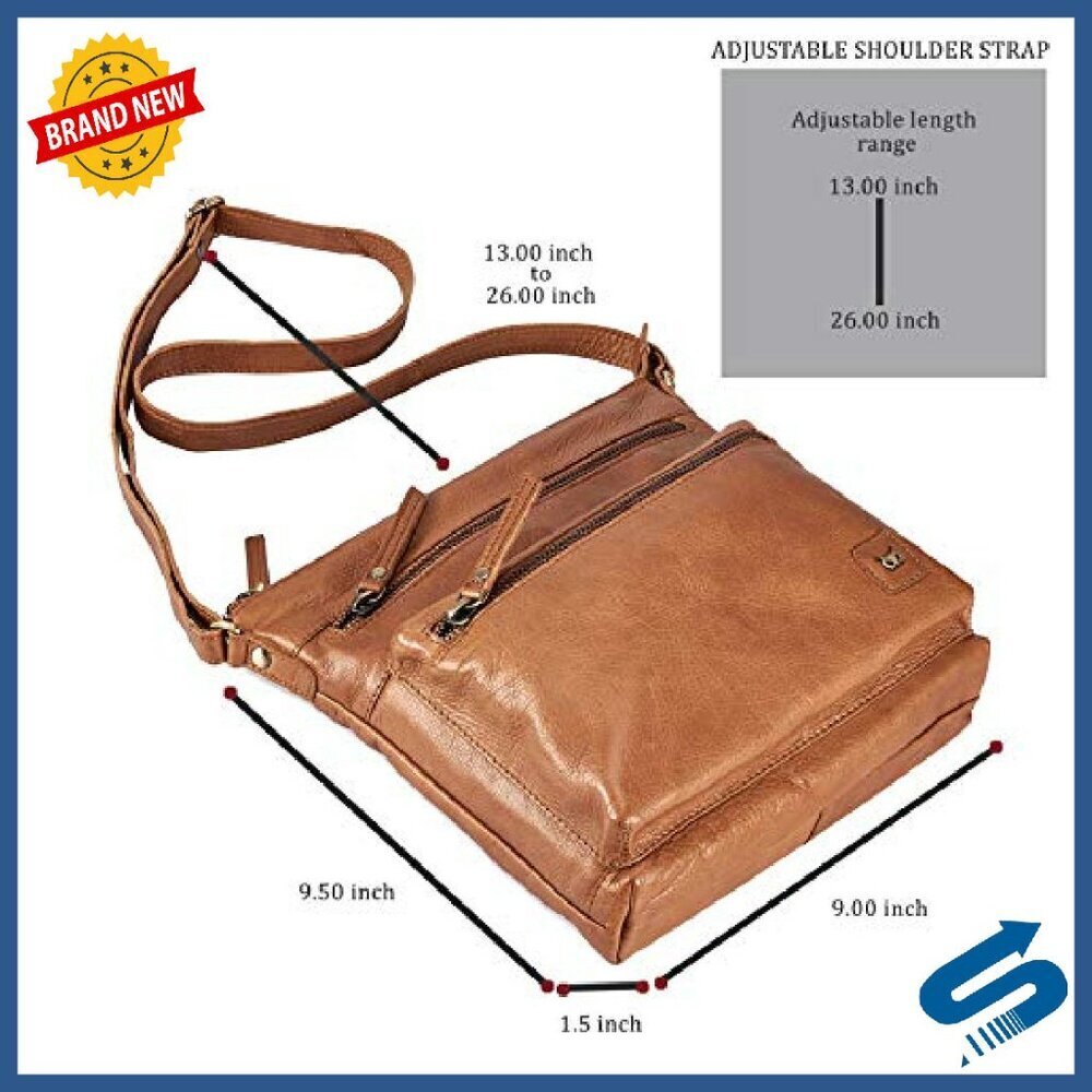 Small Genuine Leather Crossbody Bag with Multiple Pockets Adjustable Strap - Picture 6 of 8